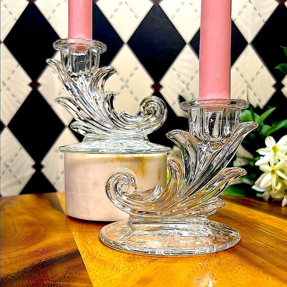 Vintage Fostoria Baroque Etched Candle Holders| Depression Glass| Midcentury - Picture 3 of 13